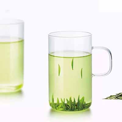 单层玻璃泡茶杯 带把手水杯圆柱形耐热玻璃水杯 无铅无毒绿茶杯