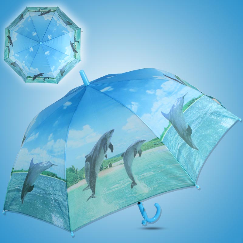 创意小海豚儿童可爱布伞 小孩学生自动长柄卡通晴雨伞 可印logo