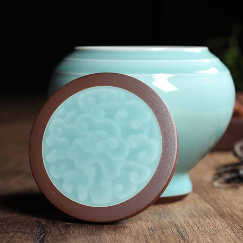 龙泉青瓷茶具茶叶罐 陶瓷金属便携密封锡罐大号储存罐定制