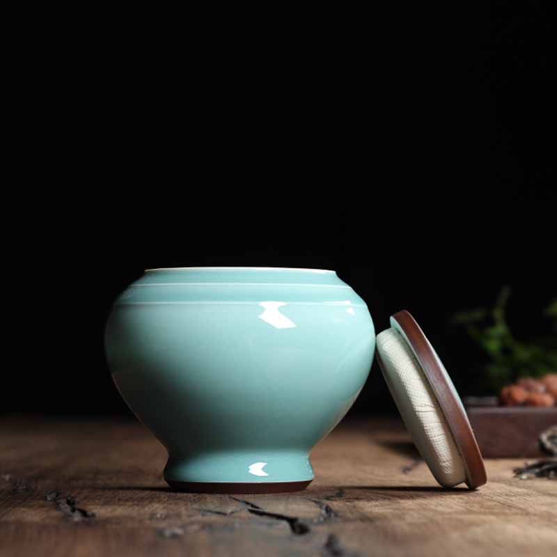 龙泉青瓷茶具茶叶罐 陶瓷金属便携密封锡罐大号储存罐定制