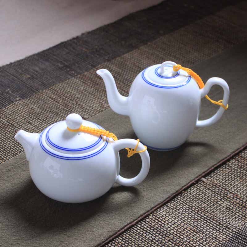 手绘青花双线功夫陶瓷茶具套装 白瓷茶杯陶瓷盖碗茶壶品茗杯礼品定制