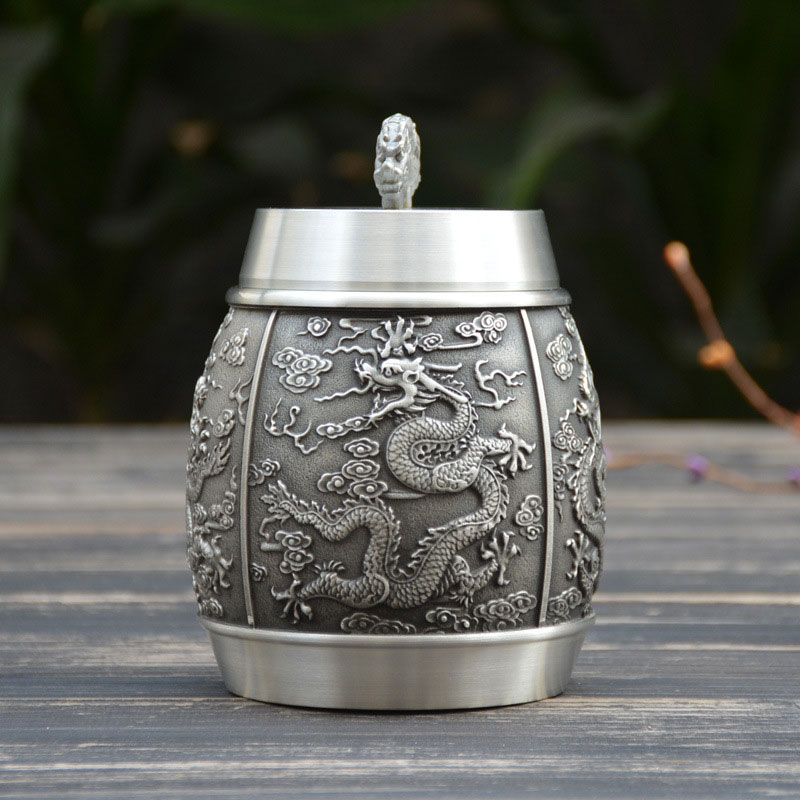 经典龙纹纯锡茶叶罐 纯手工茶叶罐茶盒 大号金属锡罐茶缸定制