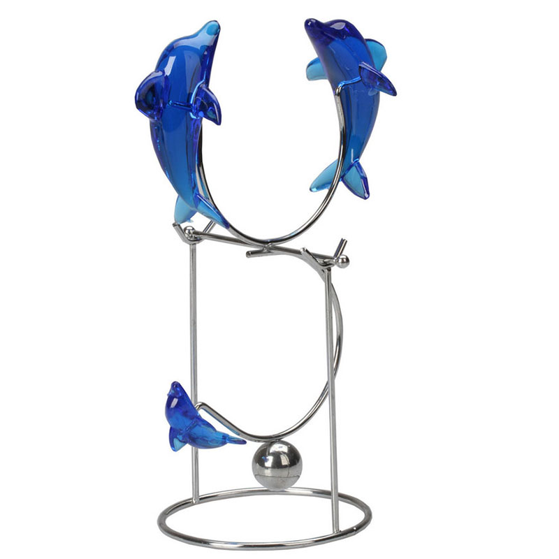 全套蓝色海豚摆件工艺品 家居装饰品牛顿摆球撞球礼物定制