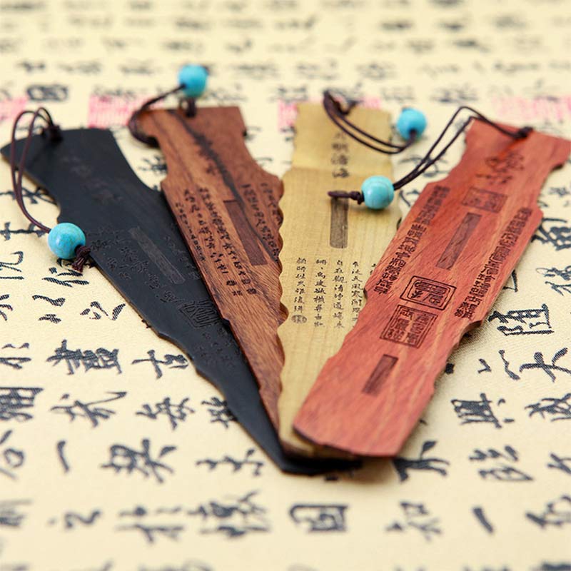 古典中国风红木实木质书签 复古创意古风工艺古琴状书签礼物套装定制