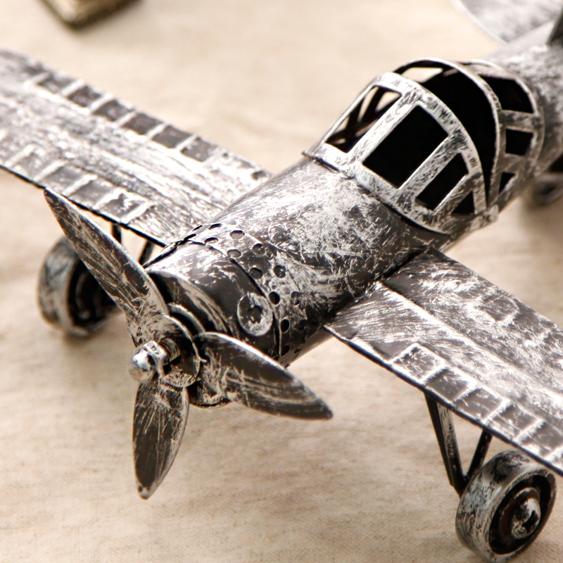 美式复古飞机模型酒柜摆件 铁艺做旧工业风装饰品柜台摆件定制