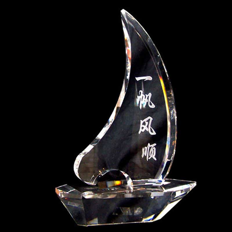 一帆风顺水晶小帆船创意摆件 水晶工艺品毕业纪念品 生日礼物定制