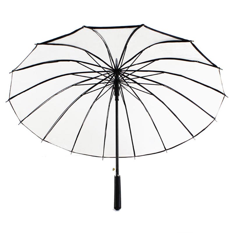 小清新长柄透明伞 16骨加厚透明皮柄创意自动雨伞定制