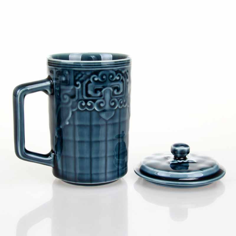 大富贵活瓷高杯 带盖办公杯茶水杯 陶瓷养生送礼礼品茶杯定制
