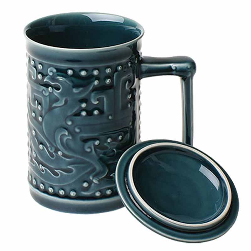 大龙凤高杯活瓷杯 创意陶瓷商务办公泡茶水杯子礼品定制