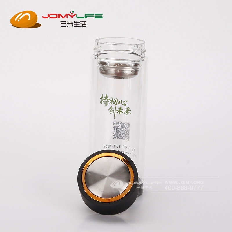 双层玻璃杯广告玻璃保温杯定制 玻璃茶杯印logo二维码