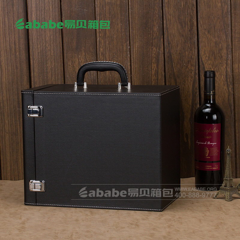 六支装红酒盒 黑色PU皮质红酒盒子皮盒定制