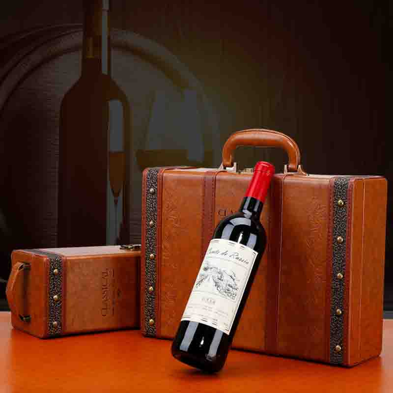 定制红酒包装盒双支葡萄酒礼盒酒盒包装红酒皮盒子手提单箱子