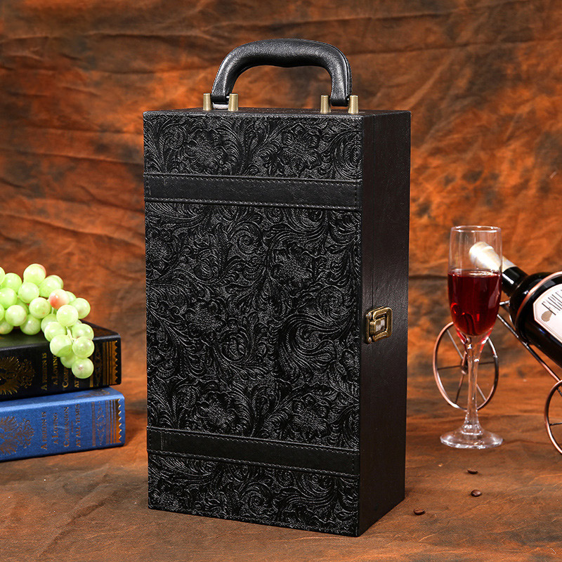 凤尾纹双支装红酒礼盒定做  包装盒葡萄酒箱子高档葡萄酒皮盒定制