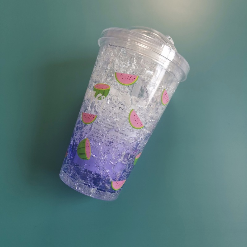 夏日吸管杯 学生双层吸管便携水杯制冷冰杯碎冰杯子定制