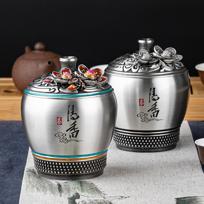 茶叶罐锡罐设计定制logo 纯锡制茶罐家用量大优惠 珐琅彩高档复古中国风茶叶盒