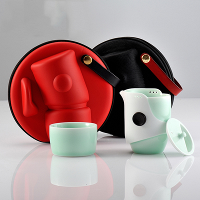 新年礼品套装 玉青陶瓷旅行茶具定制 便携家用简约茶水分离泡茶杯创意杯