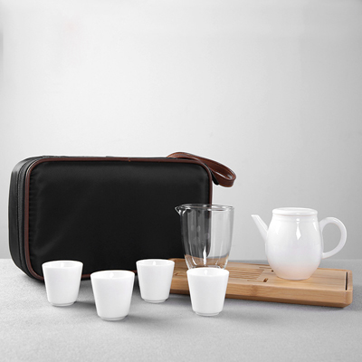 白瓷旅行茶具套装 便携包快客杯一壶四杯简约家用茶壶茶盘
