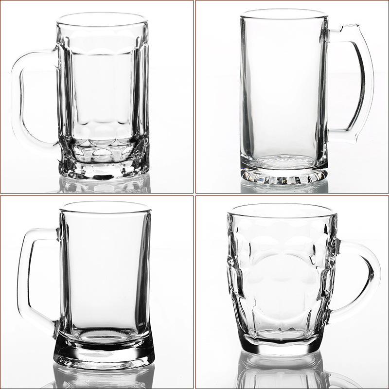 玻璃水杯定制 玻璃啤酒杯带把水杯 大容量扎啤杯酒店果汁菠萝杯批发