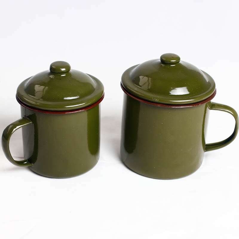 怀旧经典军绿色搪瓷杯批发 复古老式茶缸铁茶缸子定做 搪瓷杯可定制印字印LOGO