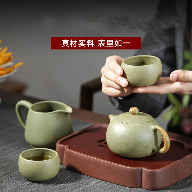 豆青砂紫砂壶定制 功夫礼品陶瓷茶具定做