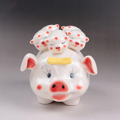 树脂工艺品定制 中国风桌面摆件批发 仿陶瓷小猪树脂摆件来图定做