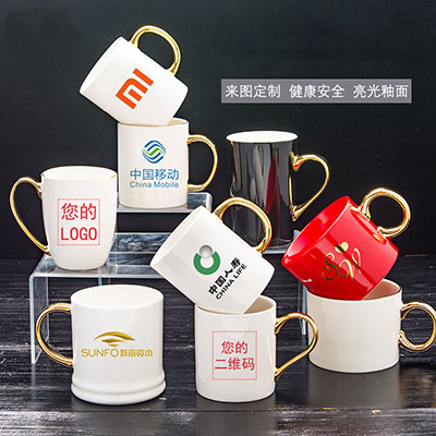 真金手柄马克杯定制  创意杯陶瓷咖啡杯定制  广告杯子礼品杯印logo批发