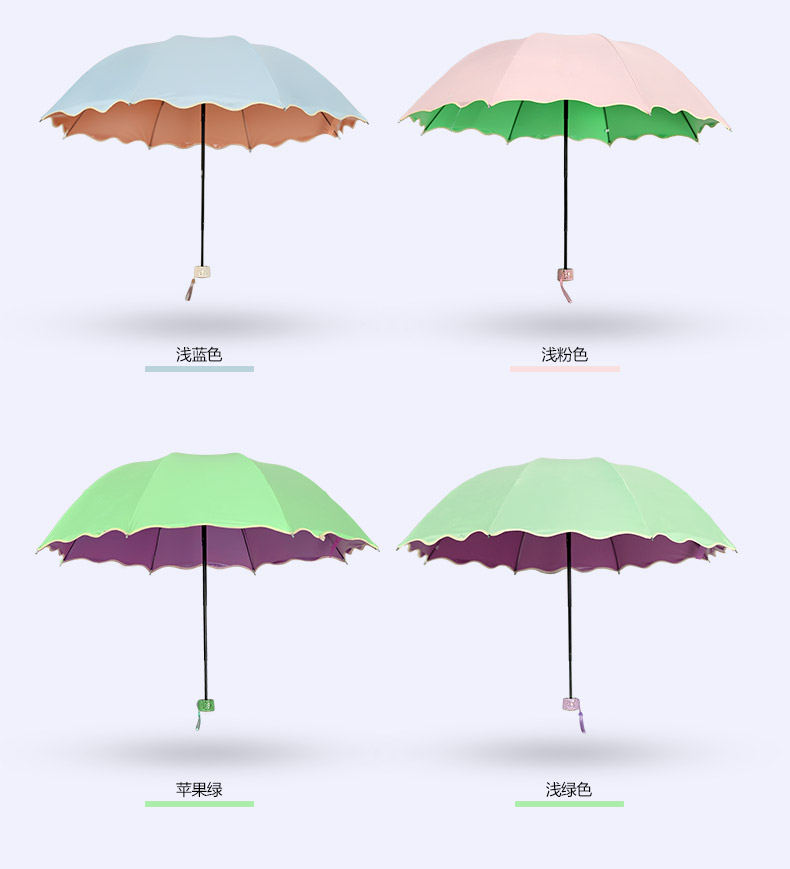折叠黑胶挡风遮雨太阳伞晴雨伞两用 遇水开花雨伞 女防紫外线三折伞定制