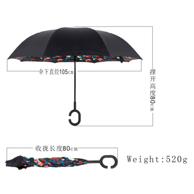 反向双层折叠伞直杆反收雨伞 C型挂钩折叠伞 晴雨两用反方向车载伞定制