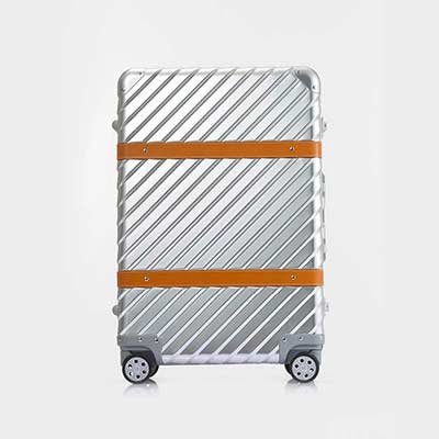 斜条纹铝镁合金拉杆箱 金属配牛皮旅行复古登机箱定制