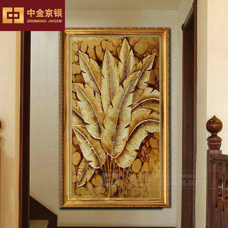 纯金箔家庭装饰画客厅玄关装饰金箔画定制