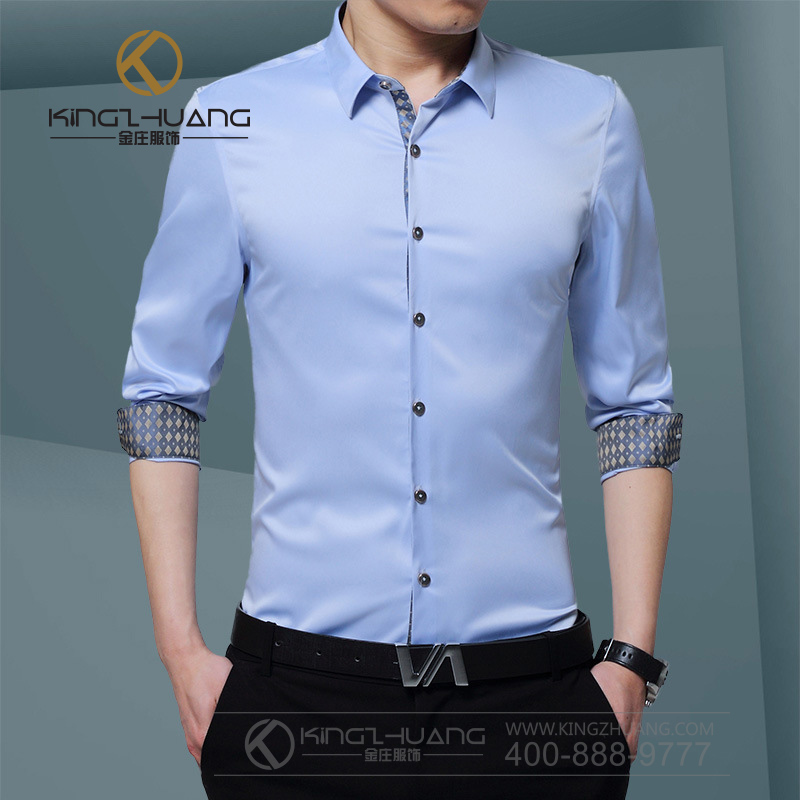 时尚男式休闲长袖衬衫 修身纯色百搭衬衣 厂家定制