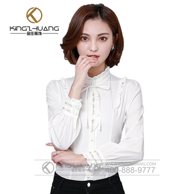 时尚女式圆领刺绣衬衫 蝴蝶结雪纺职业衬衫 团体定制