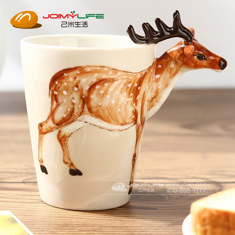 3d立体动物马克杯 纯手绘个性陶瓷杯定做(长颈鹿款)