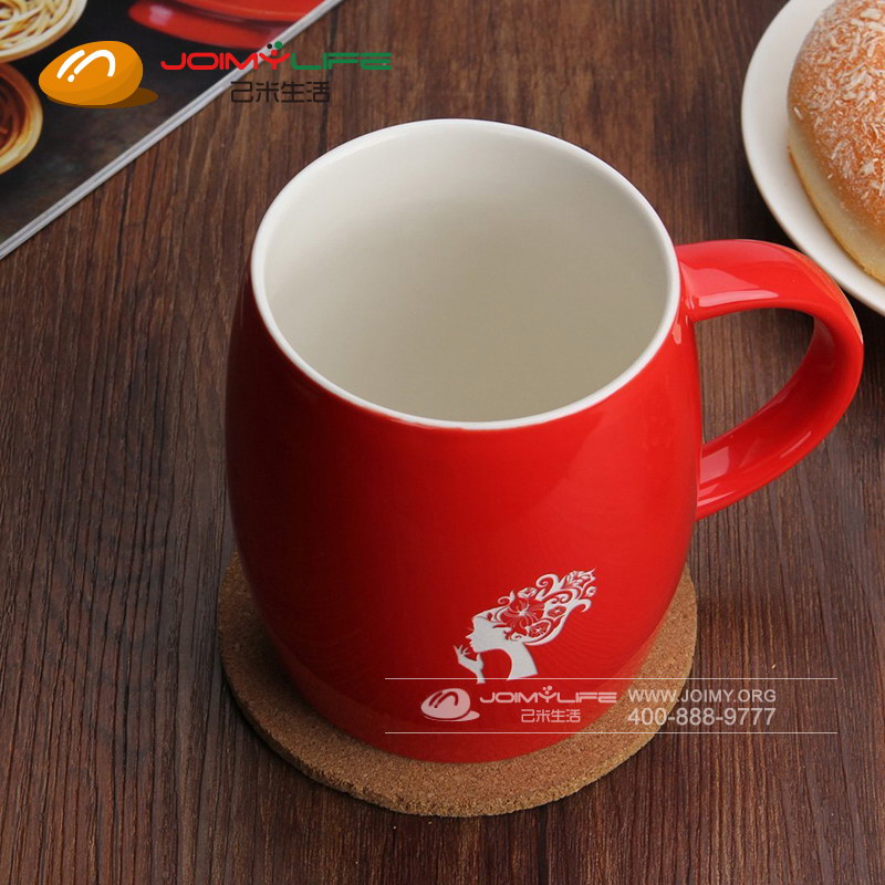 酒桶星巴克风简约情侣咖啡陶瓷杯定做(红色花仙子)
