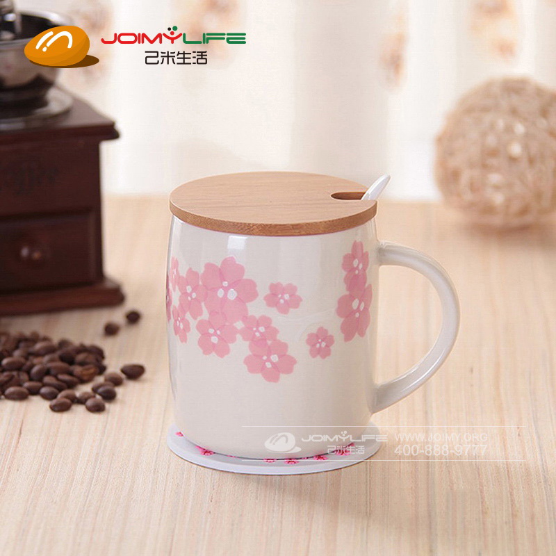 创意浮雕樱花马克杯情侣酒桶咖啡牛奶早餐陶瓷杯定做