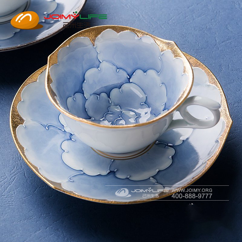 光峰有田烧陶瓷手绘咖啡杯定做（银牡丹）