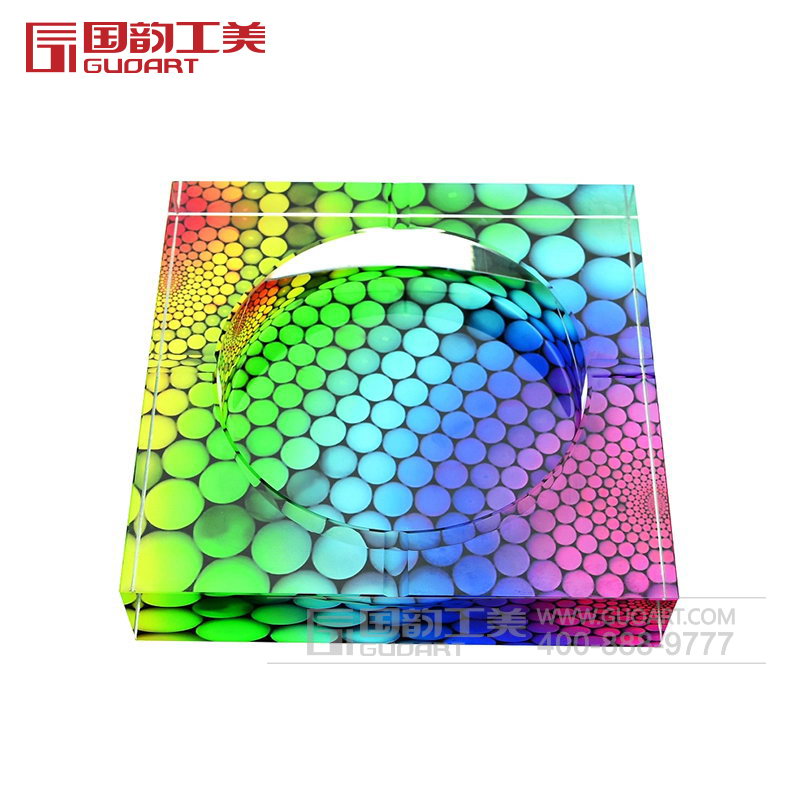 高档方形彩印水晶烟灰缸欧式大号烟灰缸定做