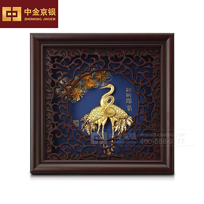 松龄鹤寿金箔画送老人家寿辰礼品 金箔画工艺品礼品摆件