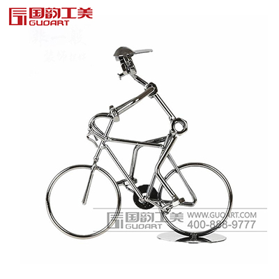 金属单车人物模型骑行自行车金属摆件定做