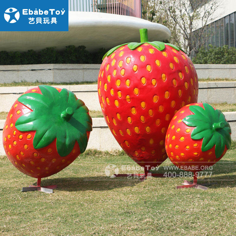 景区公园户外玻璃钢雕塑定做 玻璃钢仿真草莓水果雕塑