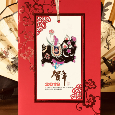 2019猪年新款创意新年贺卡大书签卡中国风商务元旦祝福贺年卡片