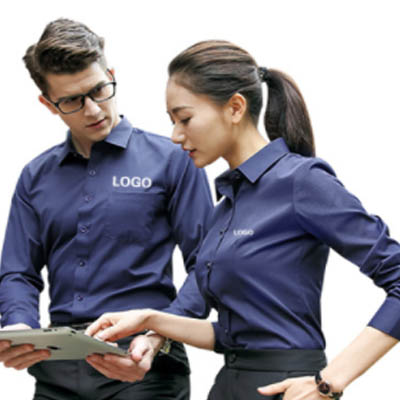装衬衫女长袖男女职业装同款套装工装衬衣银行工作服定制绣logo