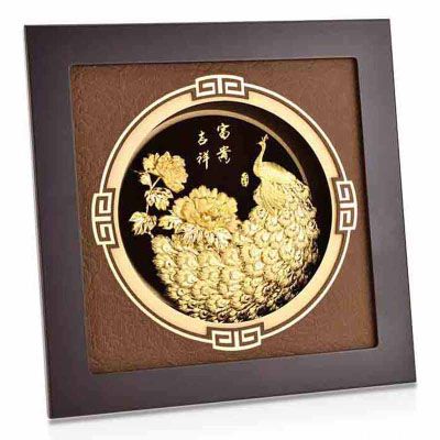 金箔画摆件富贵吉祥孔雀金箔画定制