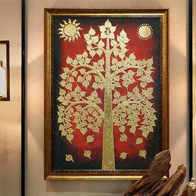 金箔画卧室背景墙挂画摇钱树定制