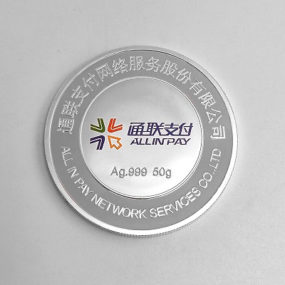 通联支付纯银纪念章批量定制大货照