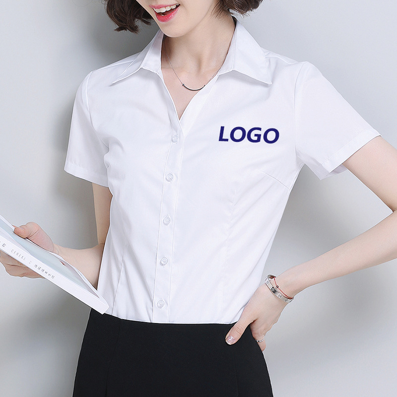 4S店工作服女士衬衫批发 夏正装白衬衣银行女士职业衬衫定做绣logo