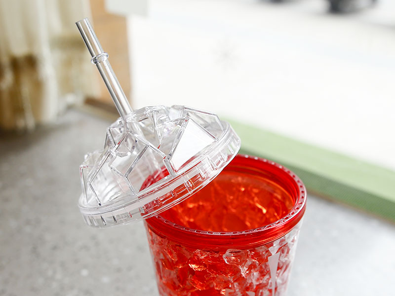 创意时尚吸管冰杯订做 双层制冷夏日冷饮杯定制 简约户外塑料礼品杯子批发
