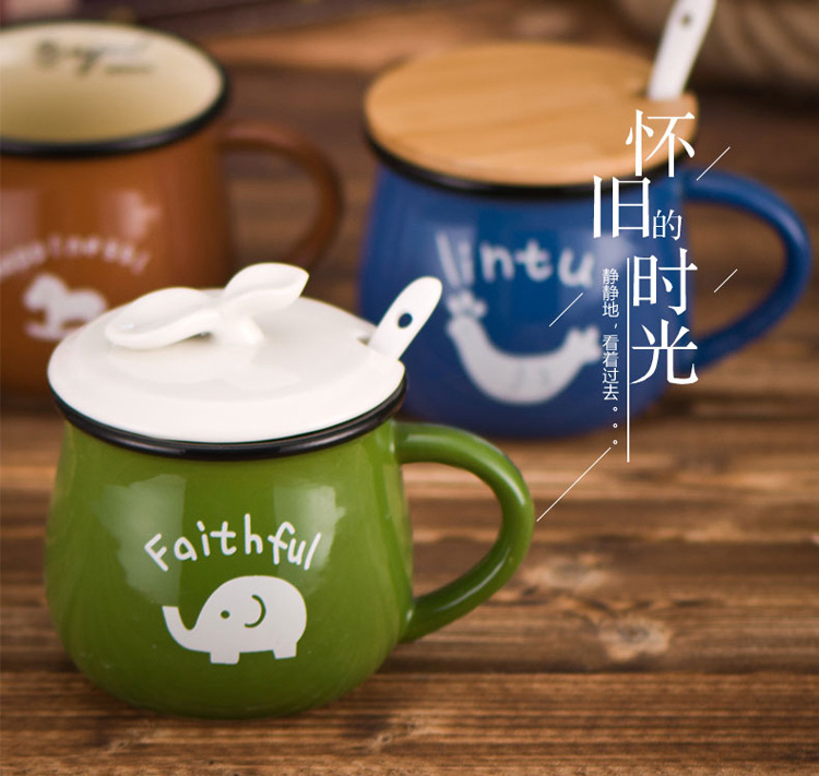 鼓形仿搪瓷定制 牛奶杯早餐杯子广告促销礼品加印logo 批发定制水杯