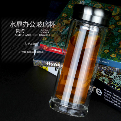 双层水晶玻璃杯定制 透明水杯定制LOGO活动 广告杯泡茶杯礼品水杯批发