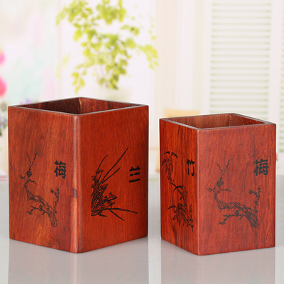 花梨木笔筒定制 红木镂空雕刻木质笔座批发 创意时尚摆件收纳办公用品订做